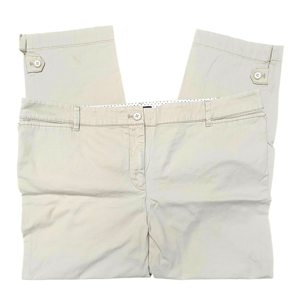 Talbots Perfect Crop Pant Womens 16 Beige Cotton Stretch Twill Button Tab Preppy